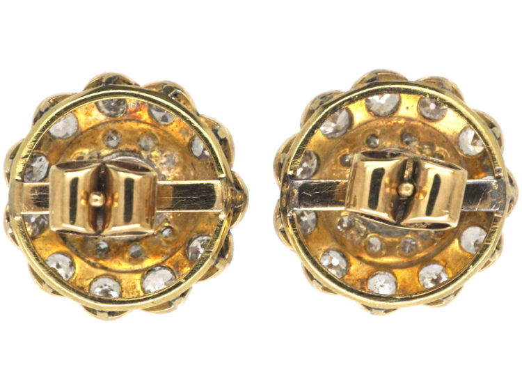 Edwardian 15ct Gold & Platinum Large Diamond Cluster Earrings