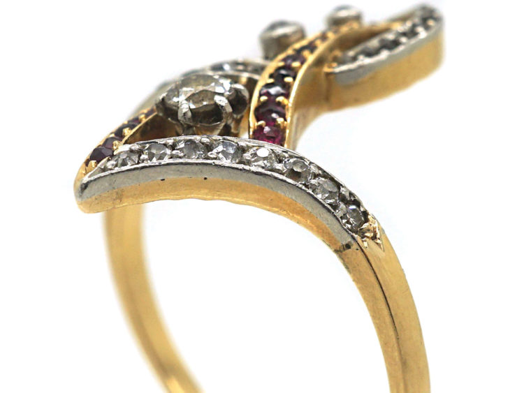 Art Nouveau 18ct Gold & Platinum, Diamond & Ruby Ring