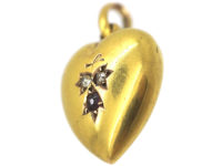 Victorian 15ct Gold Heart Shaped Pendant set with a Ruby & Rose Diamonds