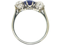 Art Deco 18ct White Gold, Three Stone Sapphire & Diamond Ring