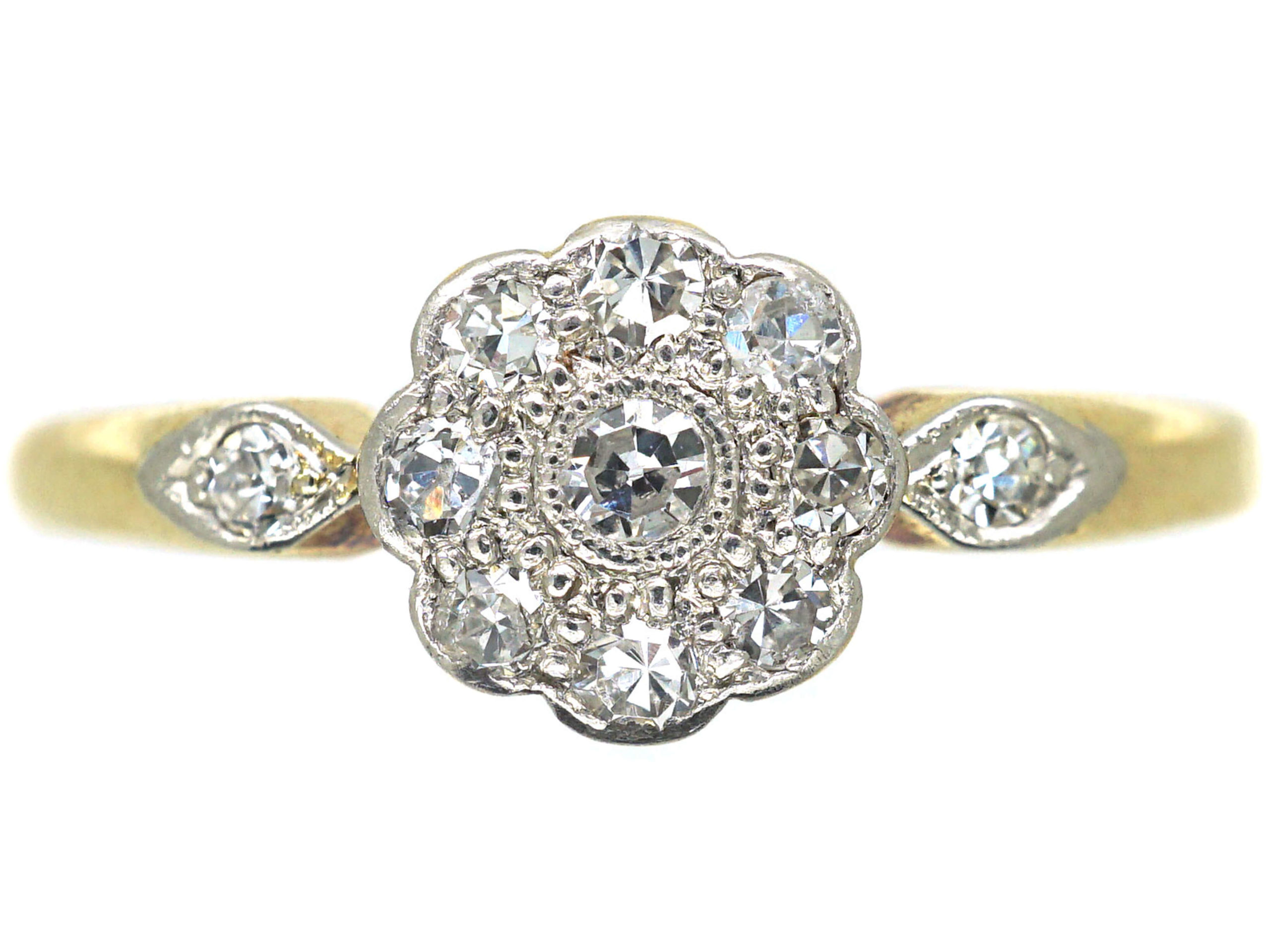 Edwardian 18ct Gold & Platinum Diamond Cluster Ring with Diamond Set ...