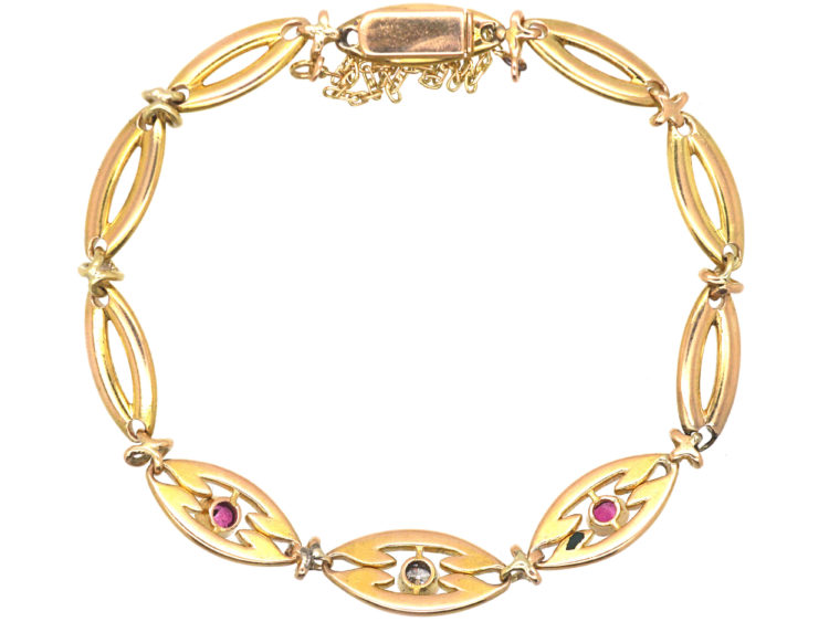 Art Deco 14ct Gold Ruby & Diamond Bracelet