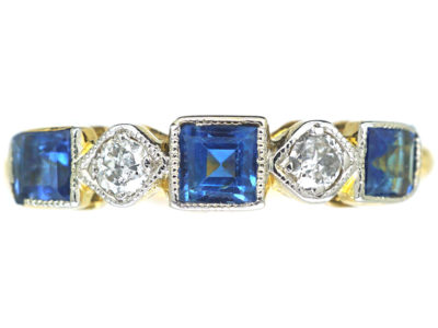 Art Deco 18ct Gold & Platinum, Sapphire & Diamond Five Stone Ring