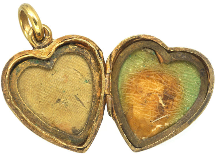 Edwardian 15ct Gold Heart Shaped Locket with Flower Motif set with a Sapphire & Diamonds