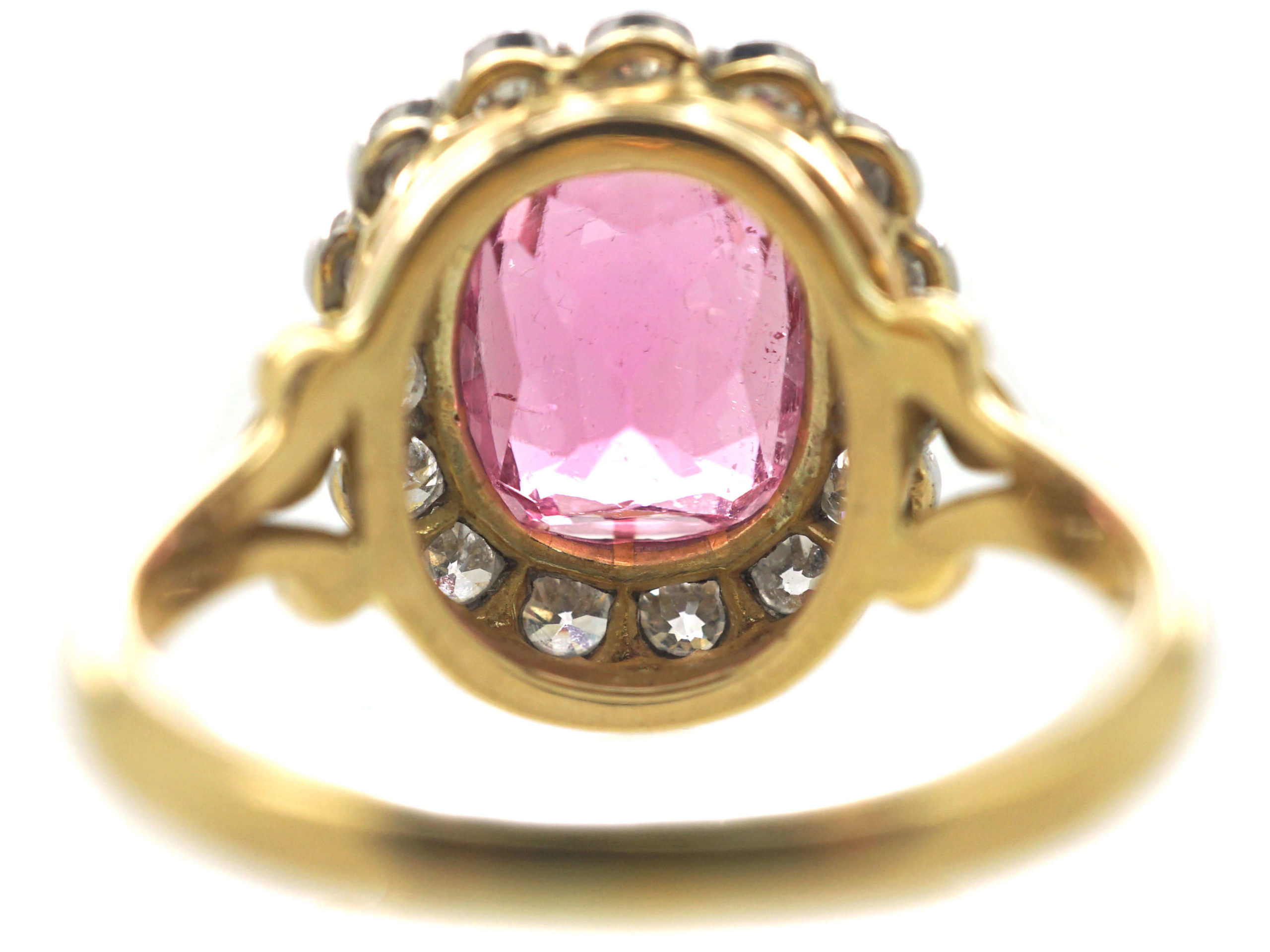 Edwardian 18ct Gold & Platinum, Pink Tourmaline & Diamond Cluster Ring ...