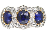 Edwardian 18ct Gold, Sapphire & Diamond Triple Cluster Ring