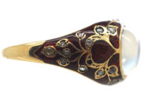 Edwardian 18ct Gold, Moonstone, Enamel & Rose Diamond Ring