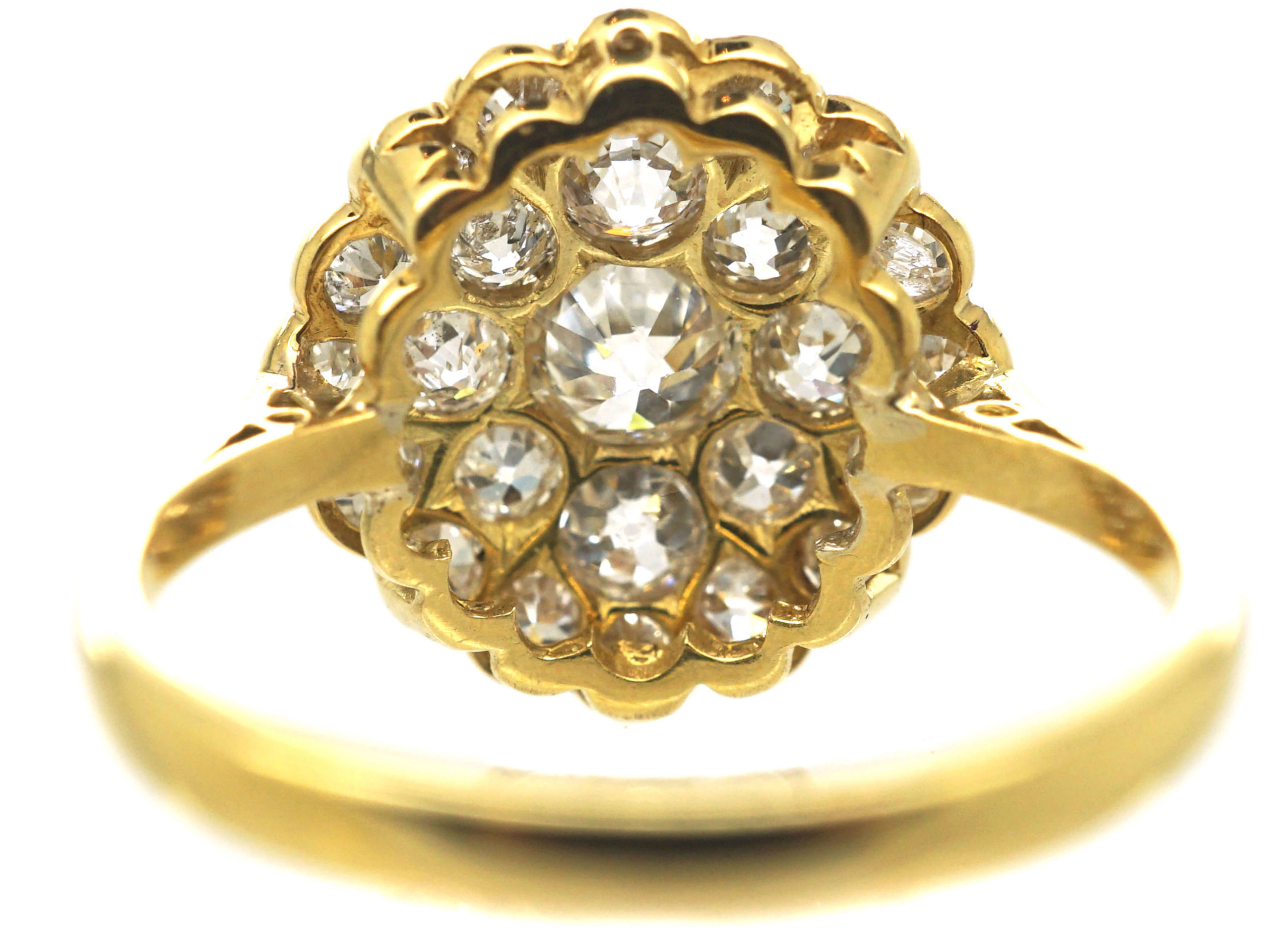 Edwardian 18ct Gold & Platinum, Pave Set Diamond Cluster Ring (985n 