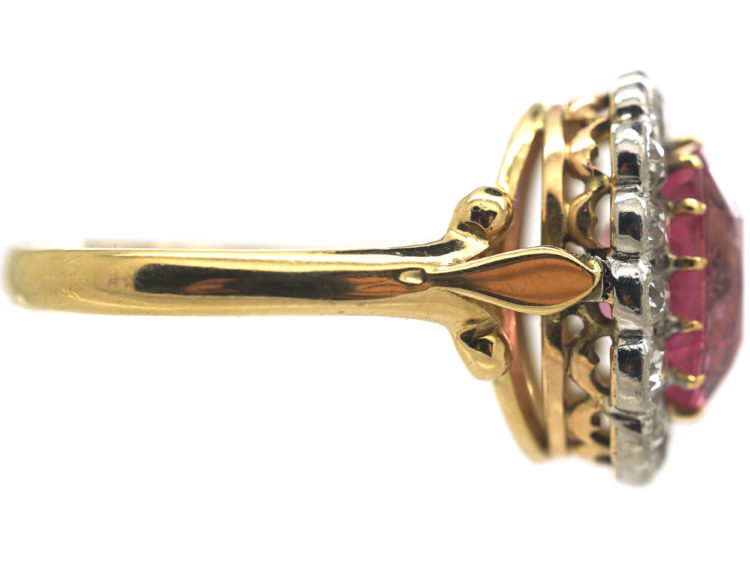 Edwardian 18ct Gold & Platinum, Pink Tourmaline & Diamond Cluster Ring