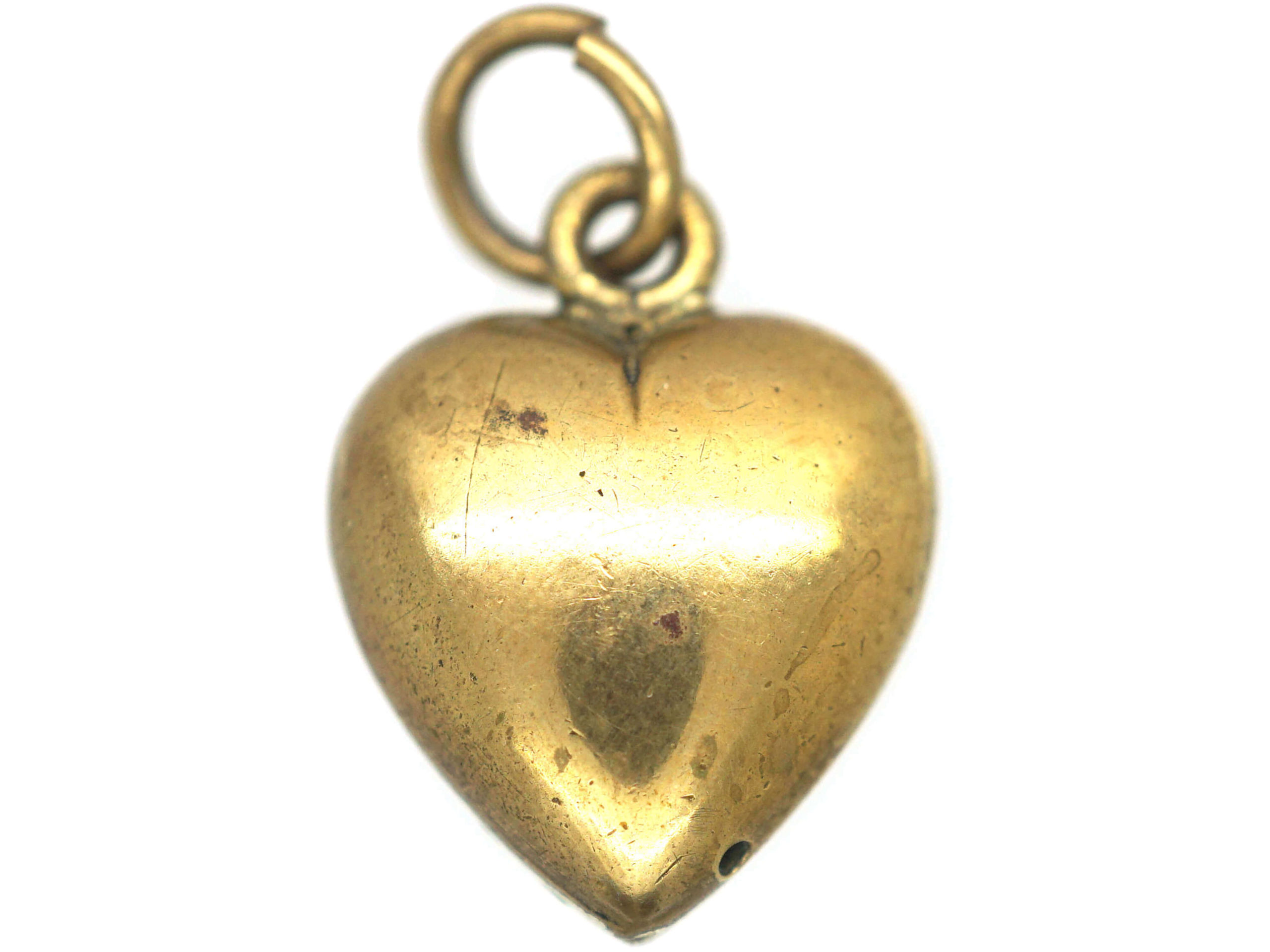 Edwardian Silver Gilt & Green Enamel Heart Shaped Pendant set with a