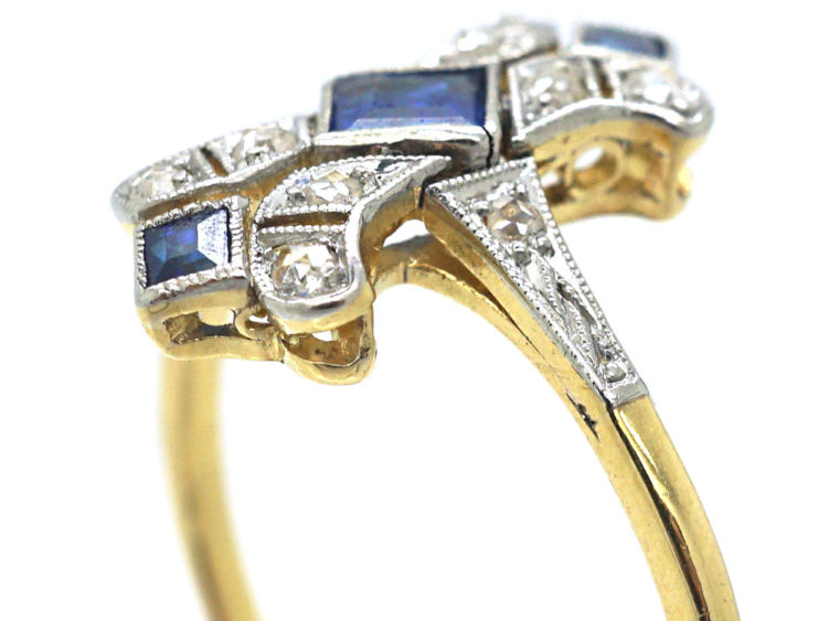 Art Deco 18ct Gold & Platinum, Sapphire & Diamond Ring