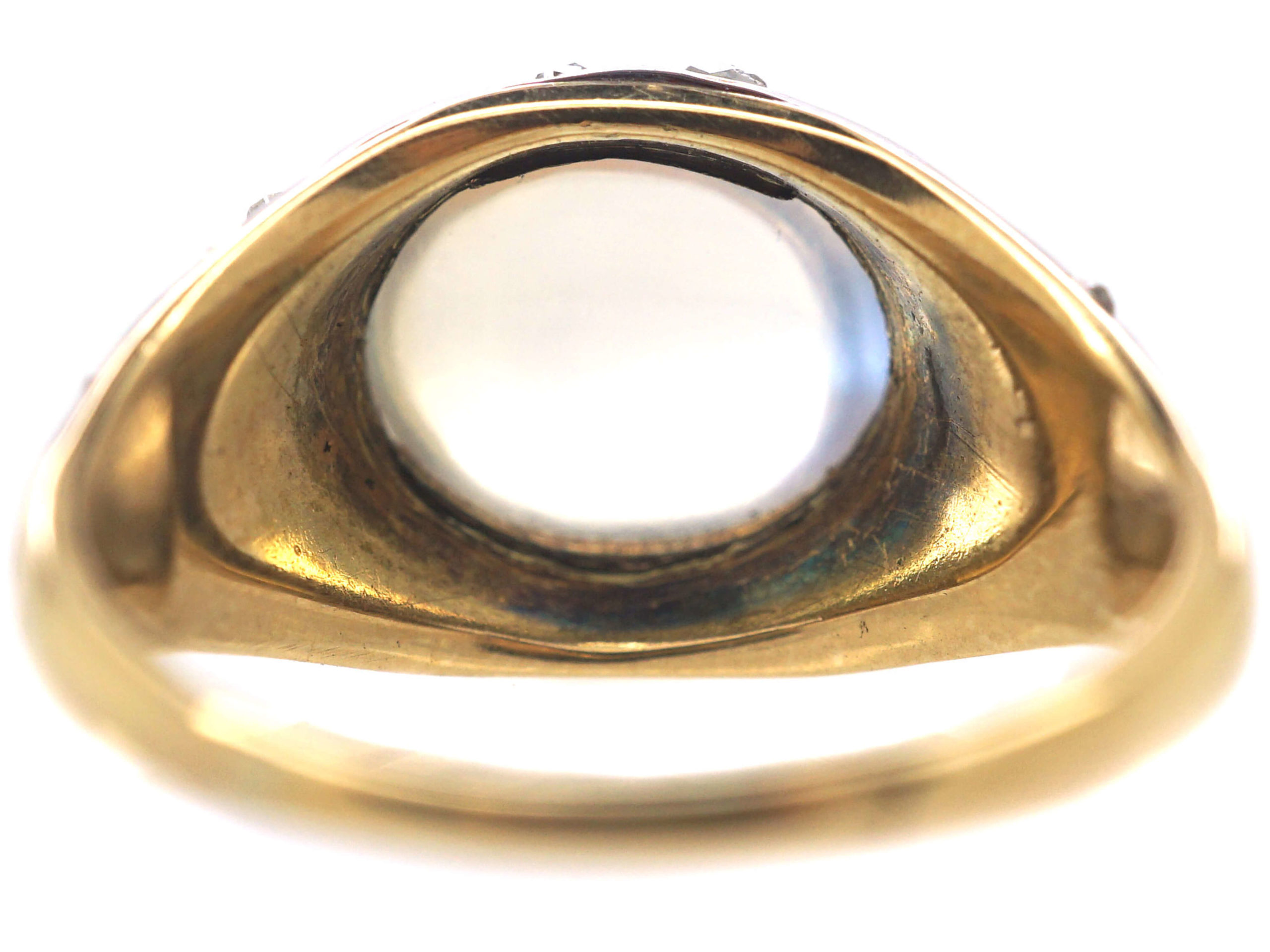 Edwardian 18ct Gold, Moonstone, Enamel & Rose Diamond Ring (576N) | The ...