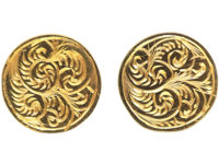 Victorian Engraved 15ct Gold Round Stud Earrings