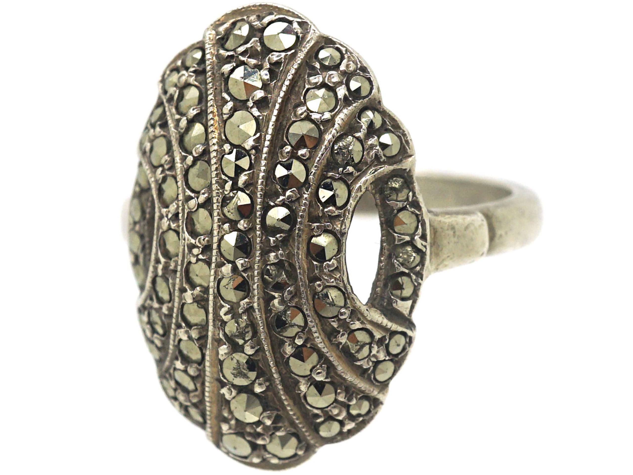 Art Deco Silver & Marcasite Oval Ring (886N) | The Antique Jewellery ...