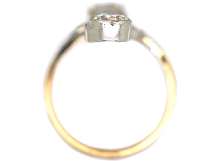French 18ct Gold & Platinum Art Nouveau Two Stone Diamond Ring