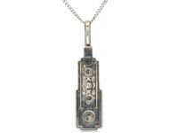 Art Deco 14ct White Gold, Diamond & Onyx Pendant on a Chain