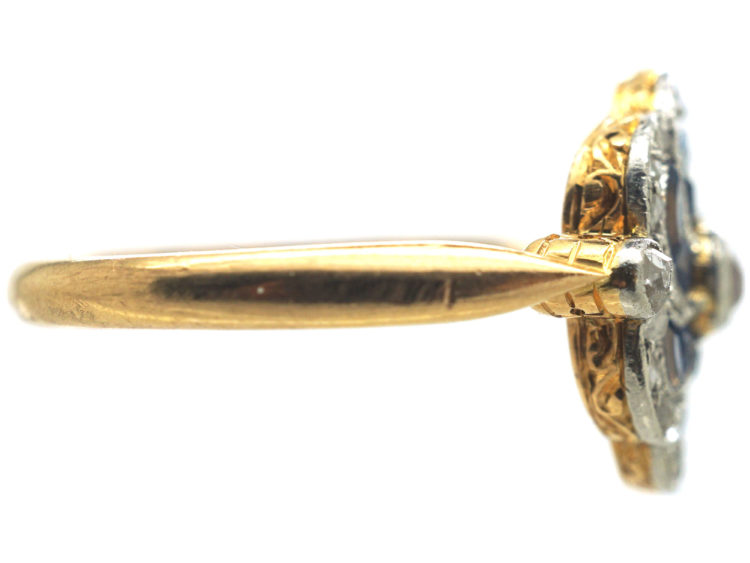 Edwardian 18ct Gold & Platinum Catherine Wheel Design Ring set with Sapphires & Diamonds