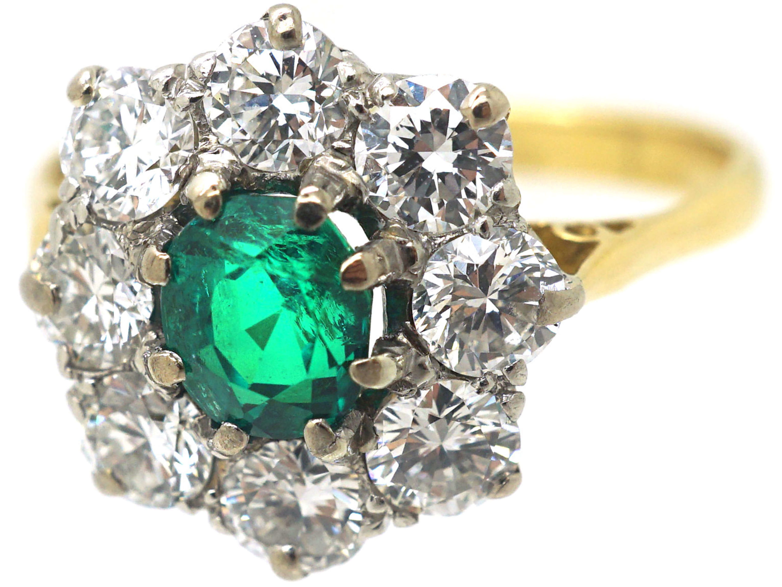 Edwardian 18ct Gold, Emerald & Diamond Cluster Ring (930N) | The ...