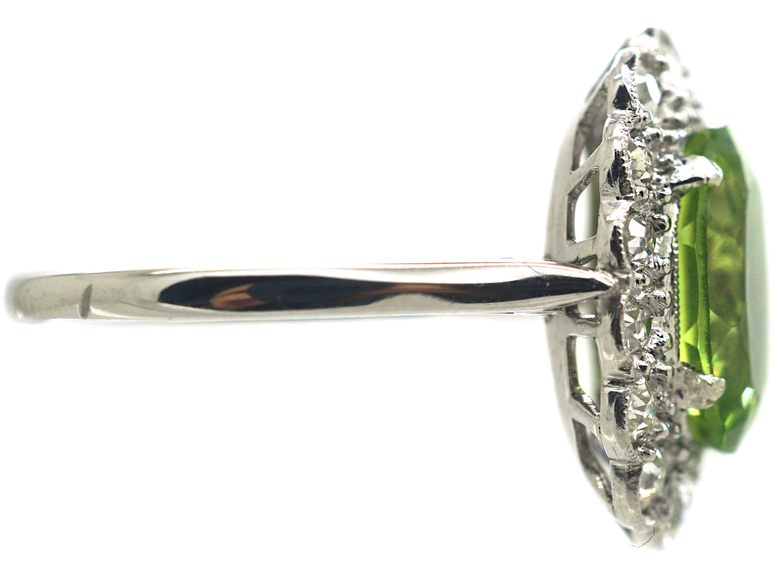 Edwardian 18ct White Gold, Diamond & Peridot Oval Cluster Ring (897N ...