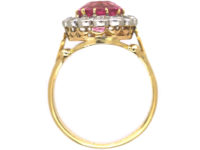 Edwardian 18ct Gold & Platinum, Pink Tourmaline & Diamond Cluster Ring