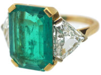 French 18ct Gold, Large Rectangular Emerald & Diamond Ring