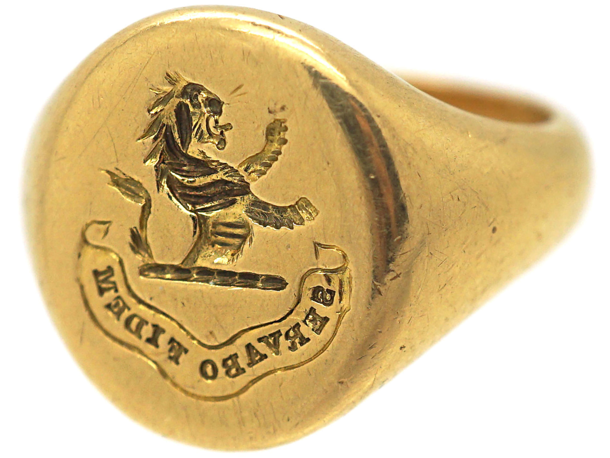 Victorian 18ct Gold Signet Ring with Intaglio of a Lion Rampant (921N ...