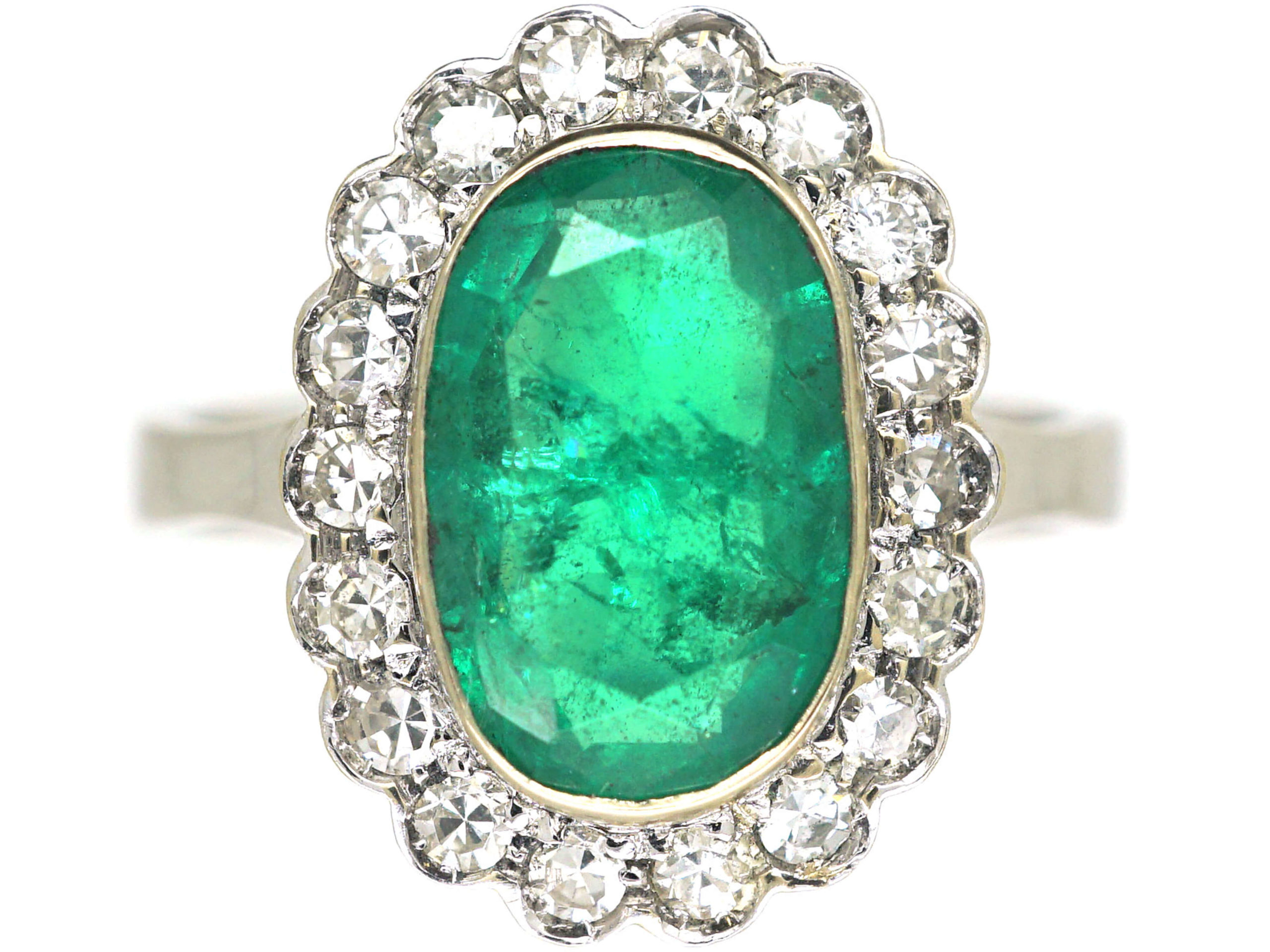 18ct White Gold Emerald & Diamond Oval Shaped Ring (942N) | The Antique ...