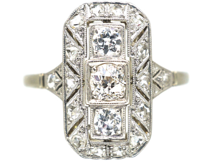 Art Deco 14ct Gold & Diamond Rectangular Ring