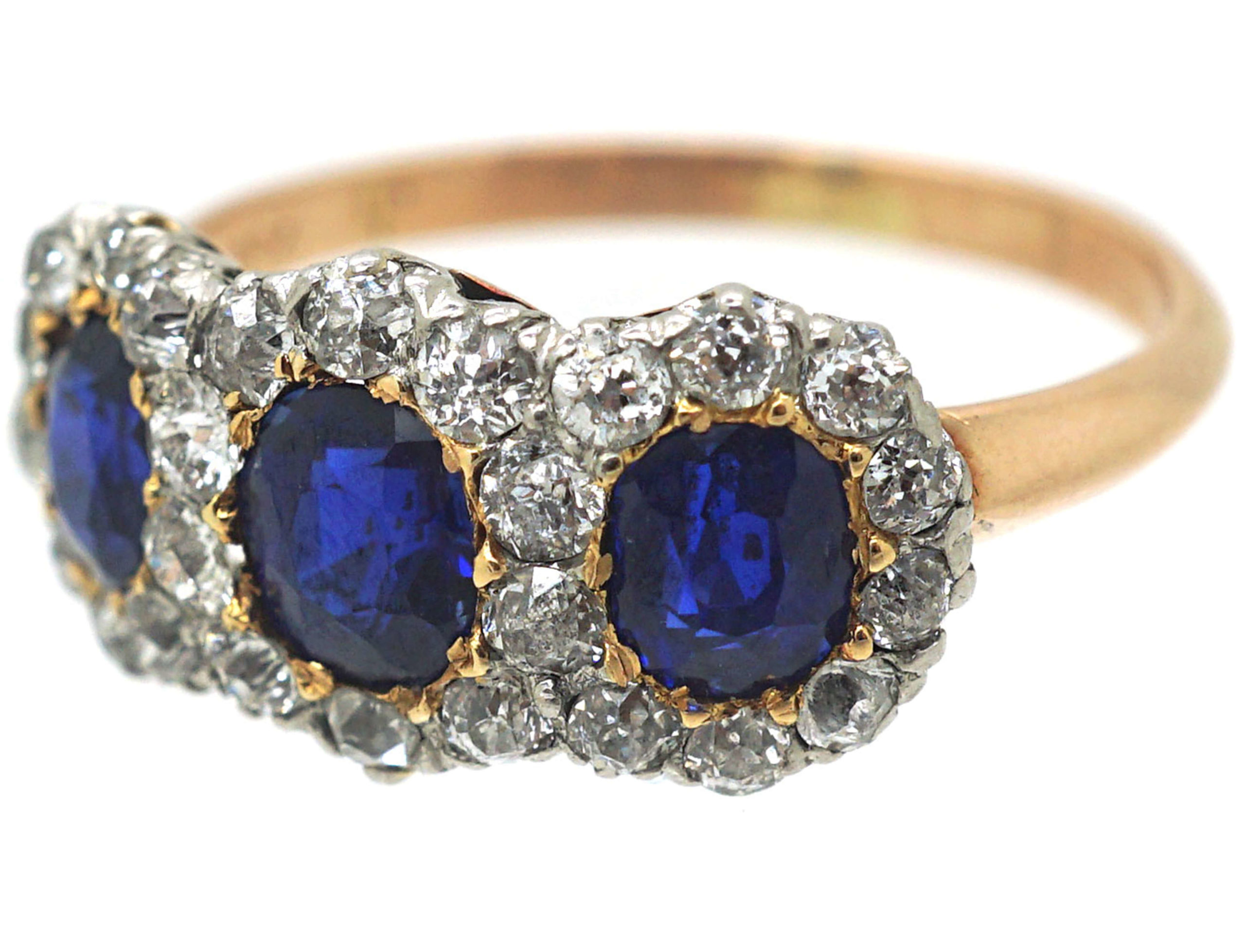 Edwardian 18ct Gold, Sapphire & Diamond Triple Cluster Ring (685N ...