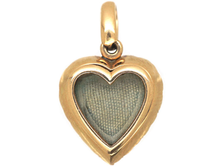 Edwardian 15ct Gold Heart Pendant set with Natural Split Pearls & a Diamond
