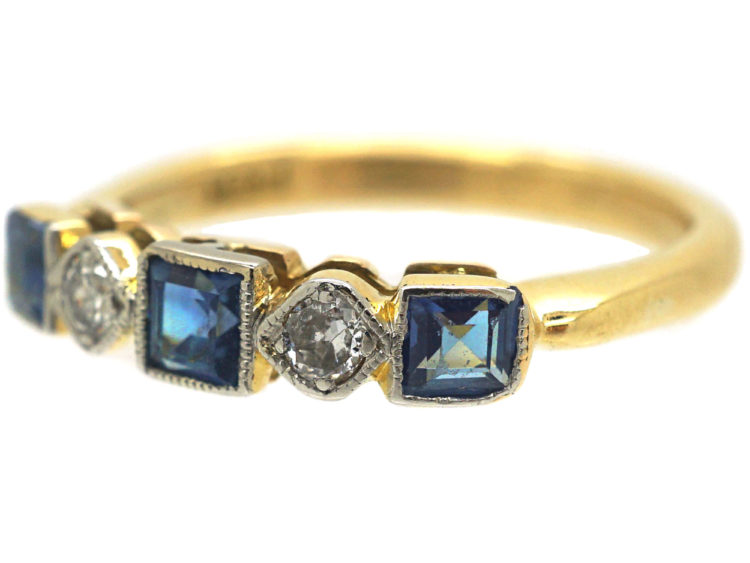Art Deco 18ct Gold & Platinum, Sapphire & Diamond Five Stone Ring