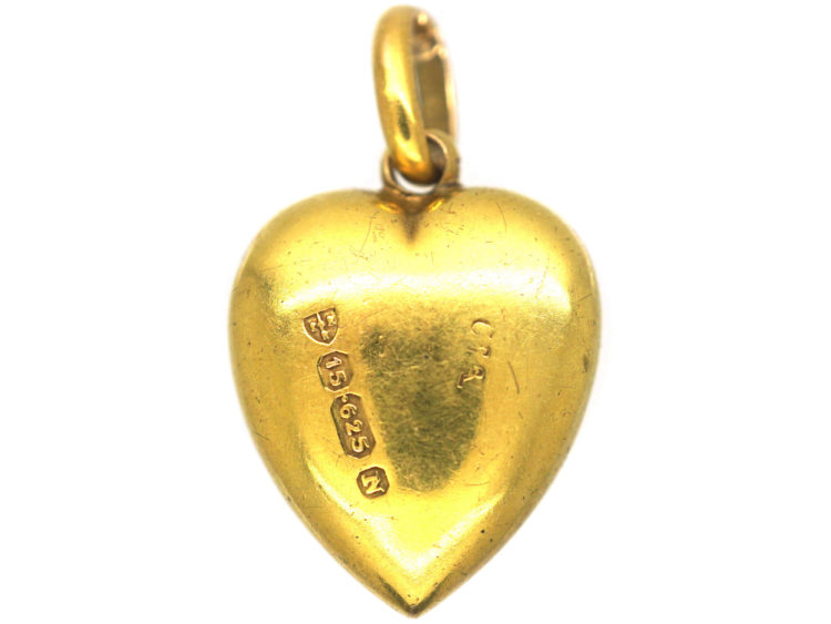 Victorian 15ct Gold Heart Shaped Pendant set with a Ruby & Rose Diamonds