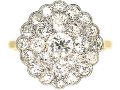 Edwardian 18ct Gold & Platinum, Pave Set Diamond Cluster Ring