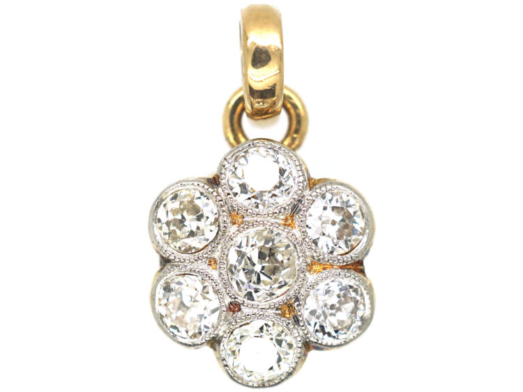 18ct Gold & Platinum, Diamond Set Daisy Cluster Pendant