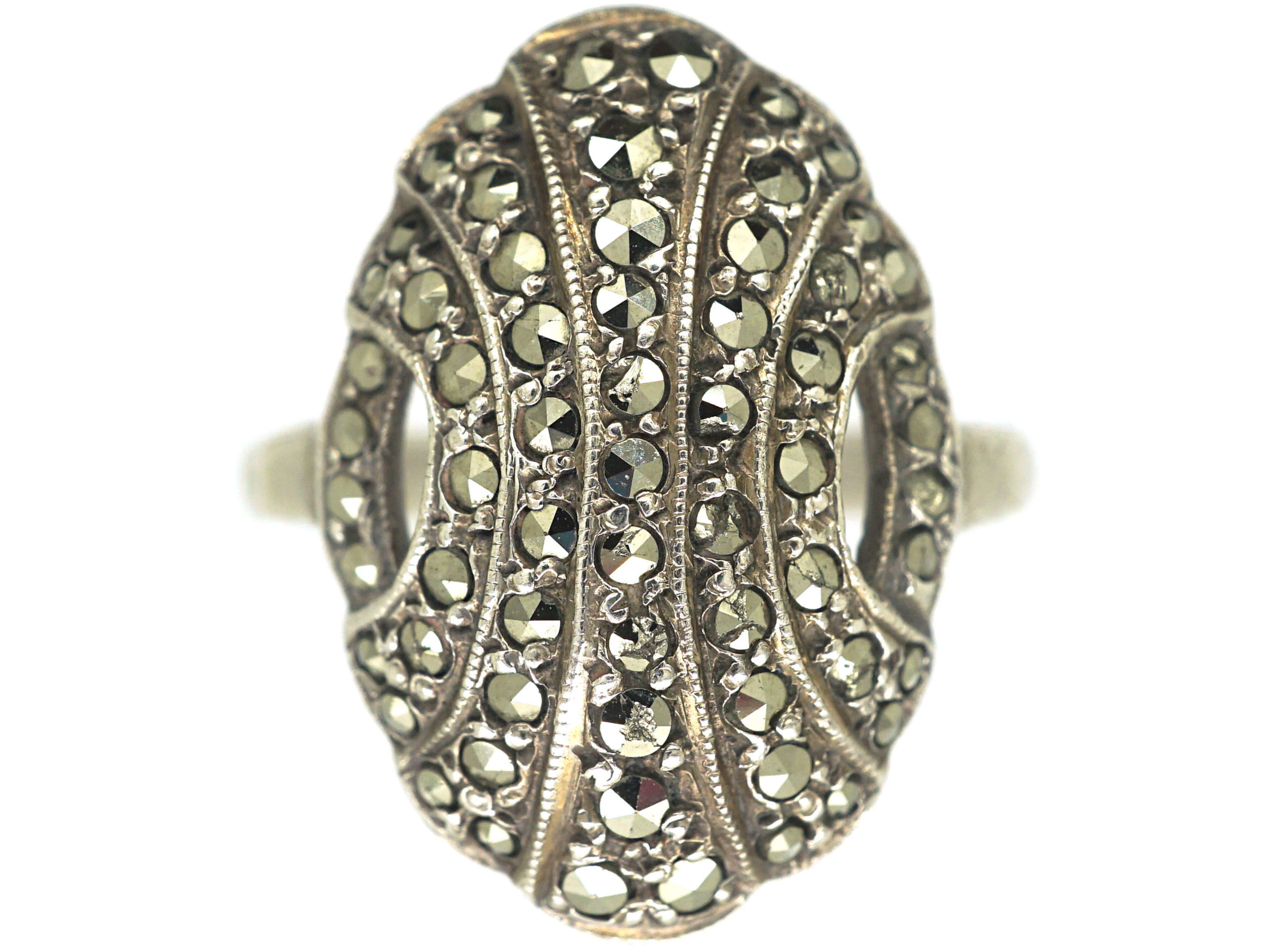 Art Deco Silver & Marcasite Oval Ring (886N) | The Antique Jewellery ...
