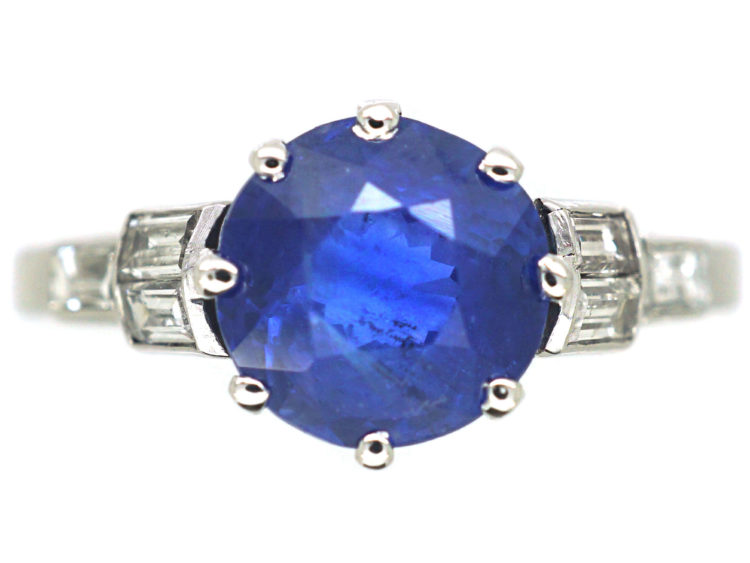 Art Deco Platinum, Ceylon Sapphire & Diamond Ring
