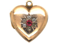 Edwardian 9ct Back & Front Heart Shaped Locket set with Red & White Paste