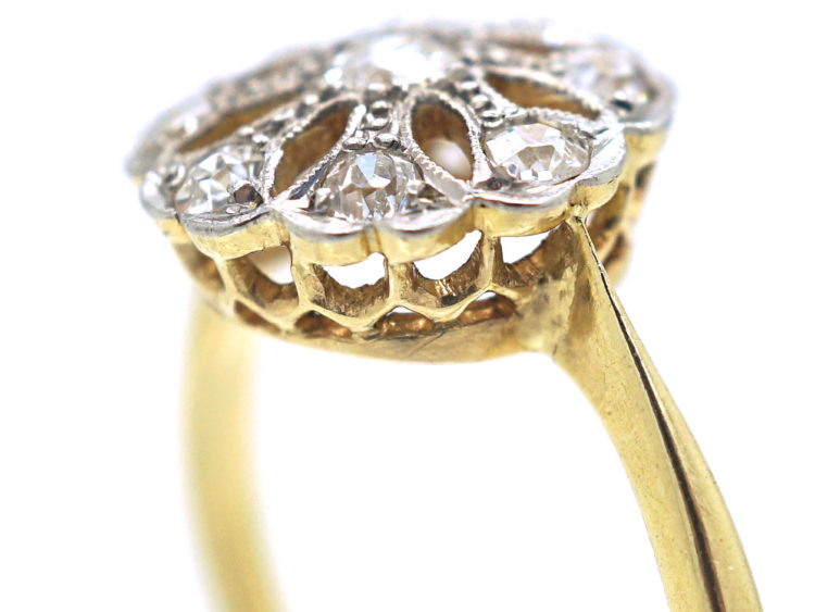Edwardian 18ct & Platinum, Openwork Diamond Cluster Ring