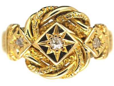 Edwardian 18ct Gold Knot Ring set with Three Diamonds