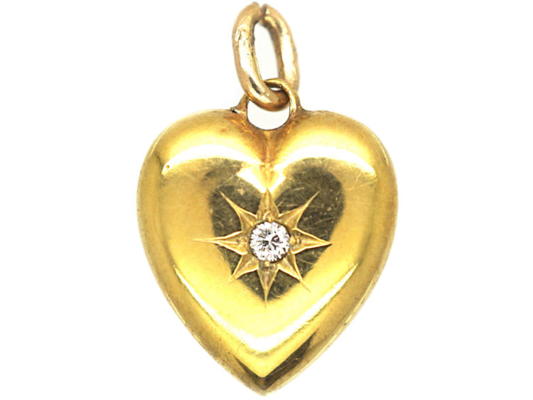 Edwardian 15ct Gold Heart Shaped Pendant set with a Diamond