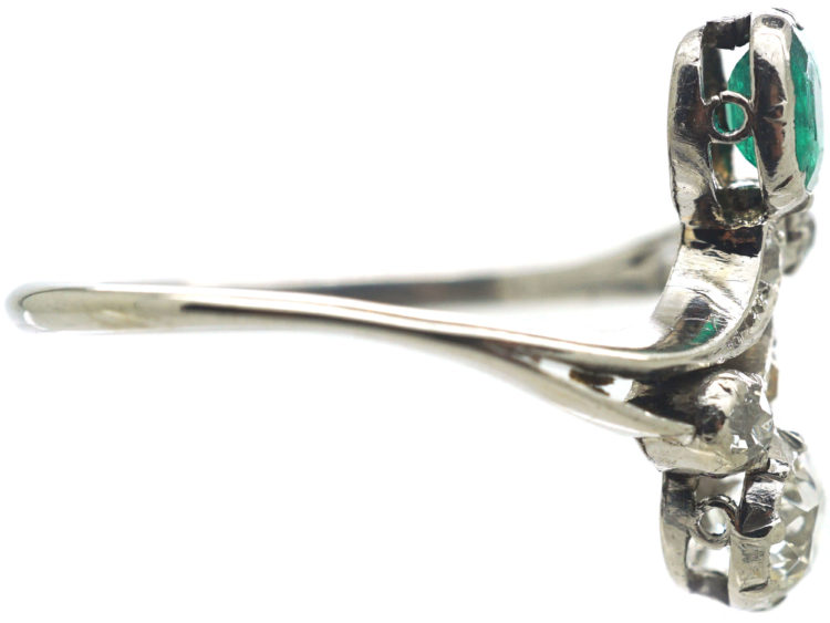 Art Nouveau Emerald & Diamond Cross Over Ring