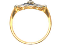 Edwardian 18ct Gold & Platinum Catherine Wheel Design Ring set with Sapphires & Diamonds