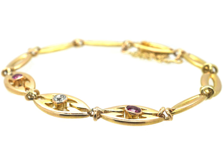 Art Deco 14ct Gold Ruby & Diamond Bracelet