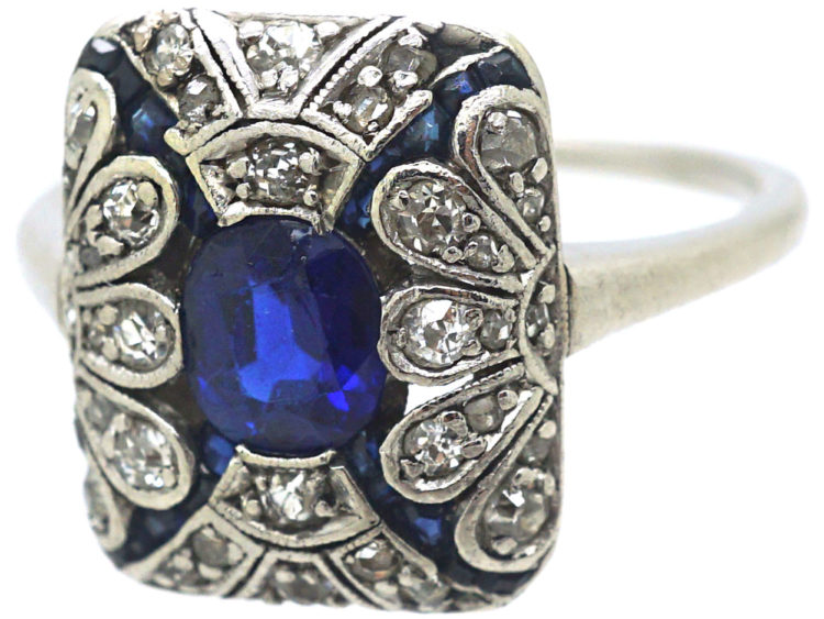 Edwardian 18ct Gold & Platinum, Diamond & Sapphire Wrap Over Design Ring