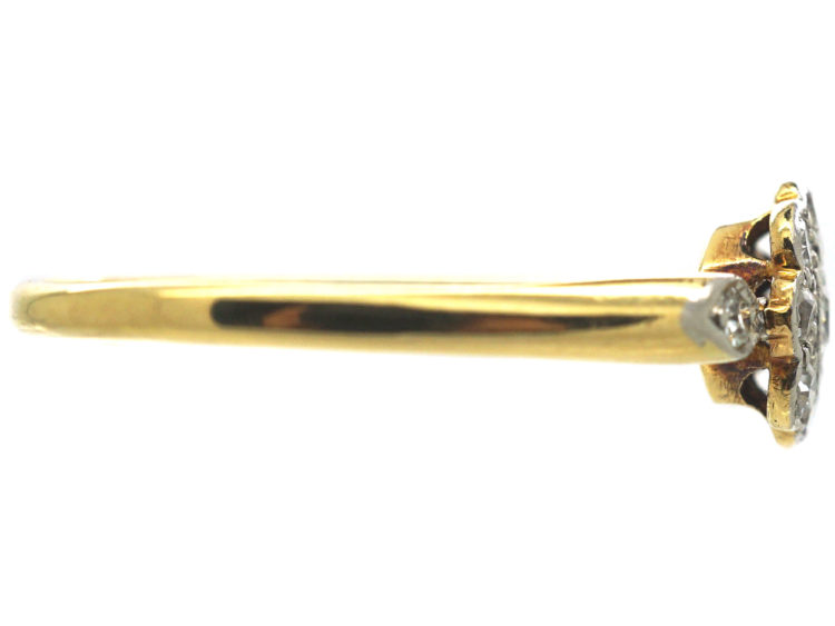 Edwardian 18ct Gold & Platinum Diamond Cluster Ring with Diamond Set Shoulders