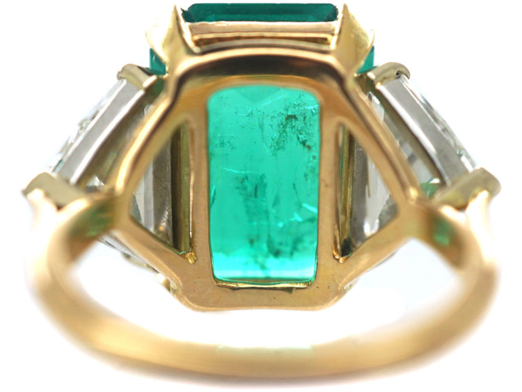 French 18ct Gold, Large Rectangular Emerald & Diamond Ring