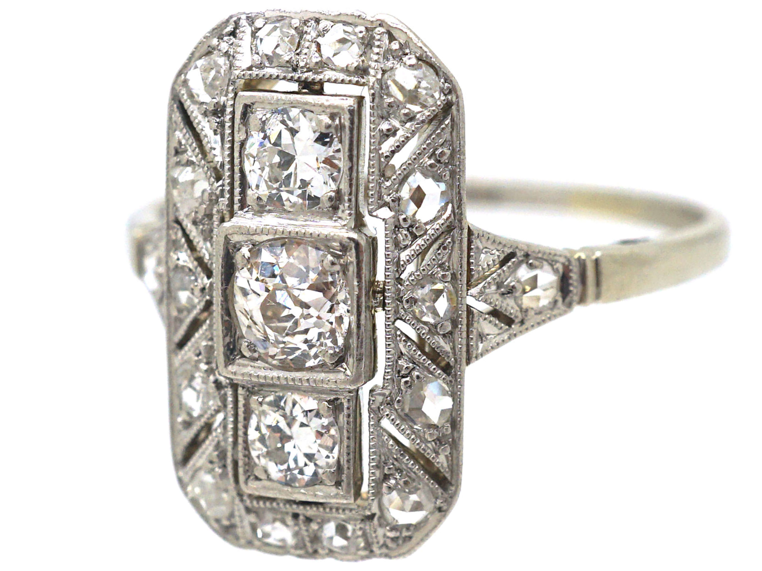 Art Deco 14ct Gold & Diamond Rectangular Ring (908N) The Antique