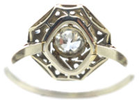 French Art Deco 18ct White Gold and Platinum, Diamond Catherine Wheel Design Ring