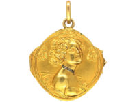 Art Nouveau 18ct Gold & Diamond Locket with Lady with Flowing Hair