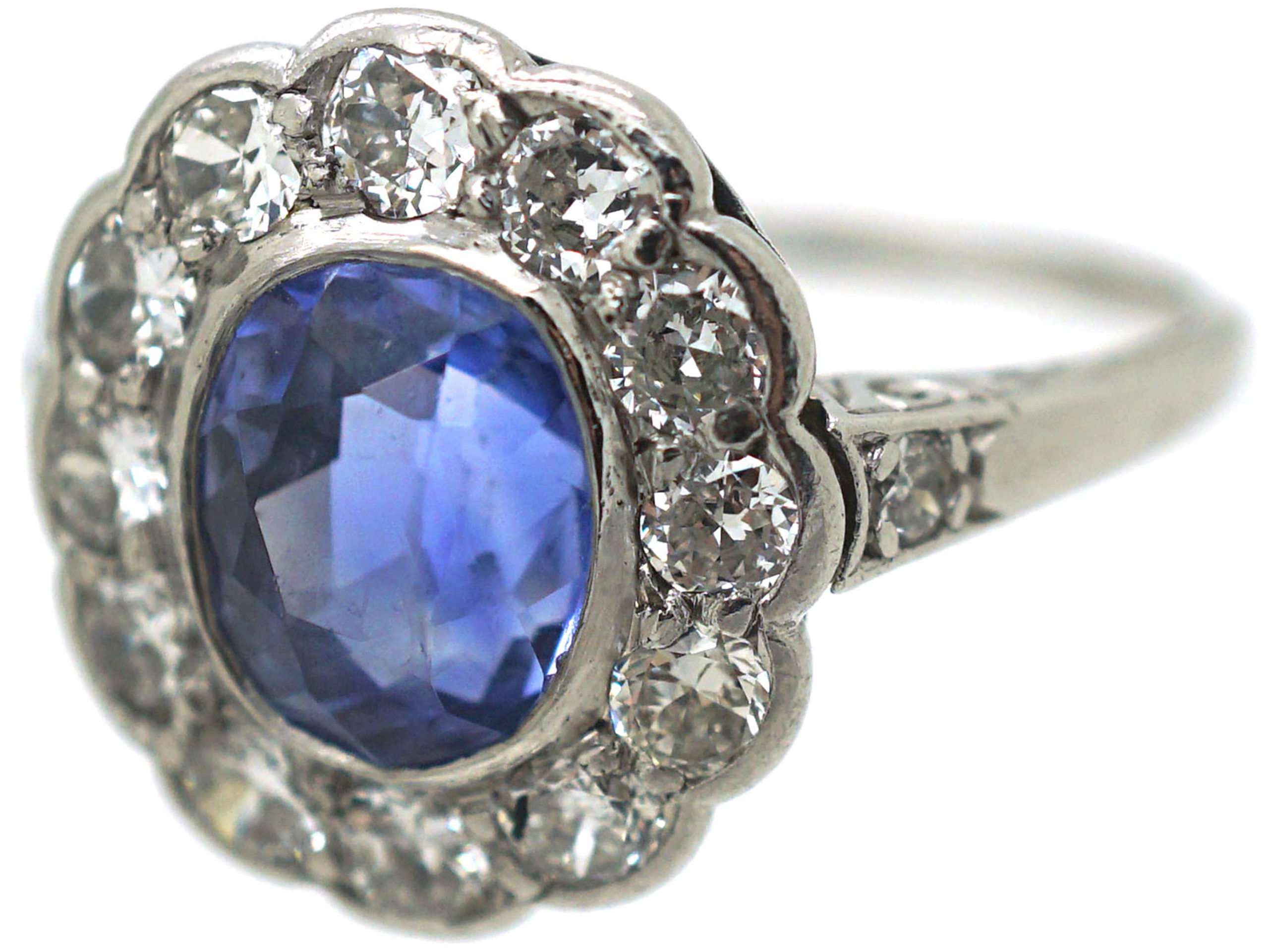 Early 20th Century Platinum, Sapphire & Diamond Cluster Ring (906N ...